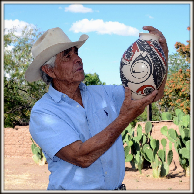 JUAN QUEZADA 11" High CREAM-WHITE CLAY olla Celebrating 50 Yrs pottery